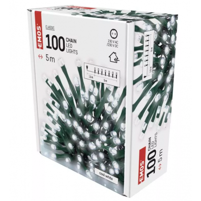 Lampki choinkowe klasyczne 100 LED 5m zimna biel IP20 (D4GC02)